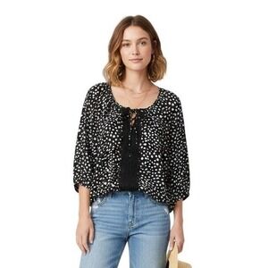 Express Black &‎ White Womens Lace Inset Peasant Boho Fairy Grunge Blouse  XS